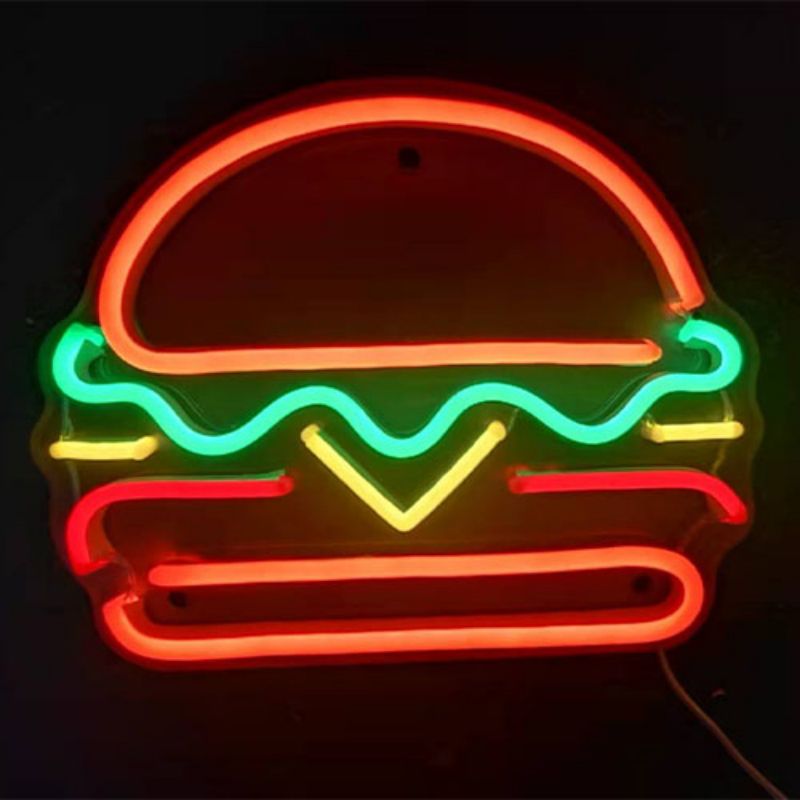 Insegna al neon dell'hamburger fatta a mano c3