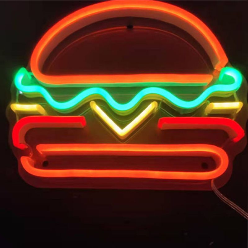 Hamburger neon skilti handsmíðað c4