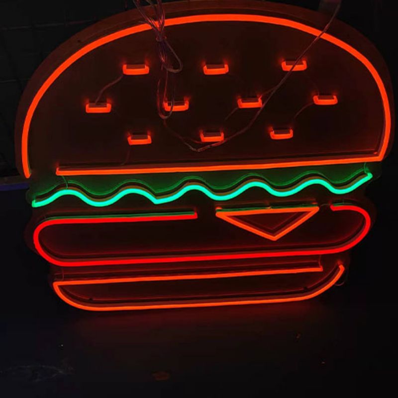 Placas de néon de hambúrguer deco1 na parede