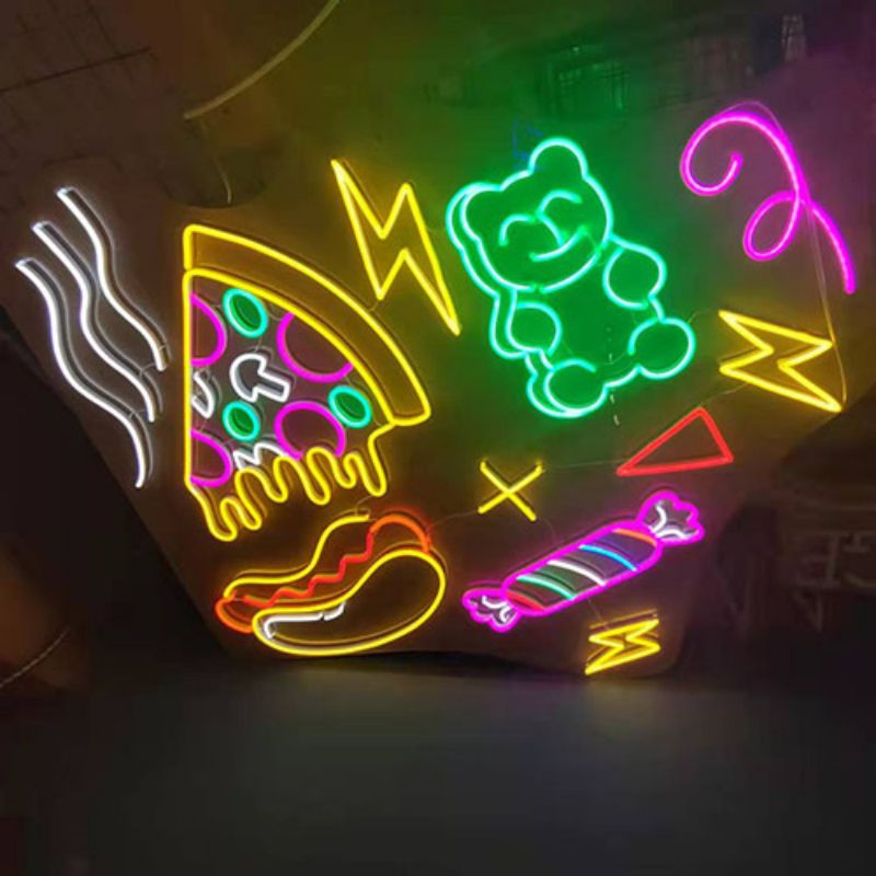 Pizza hot dog neon signs wall 2