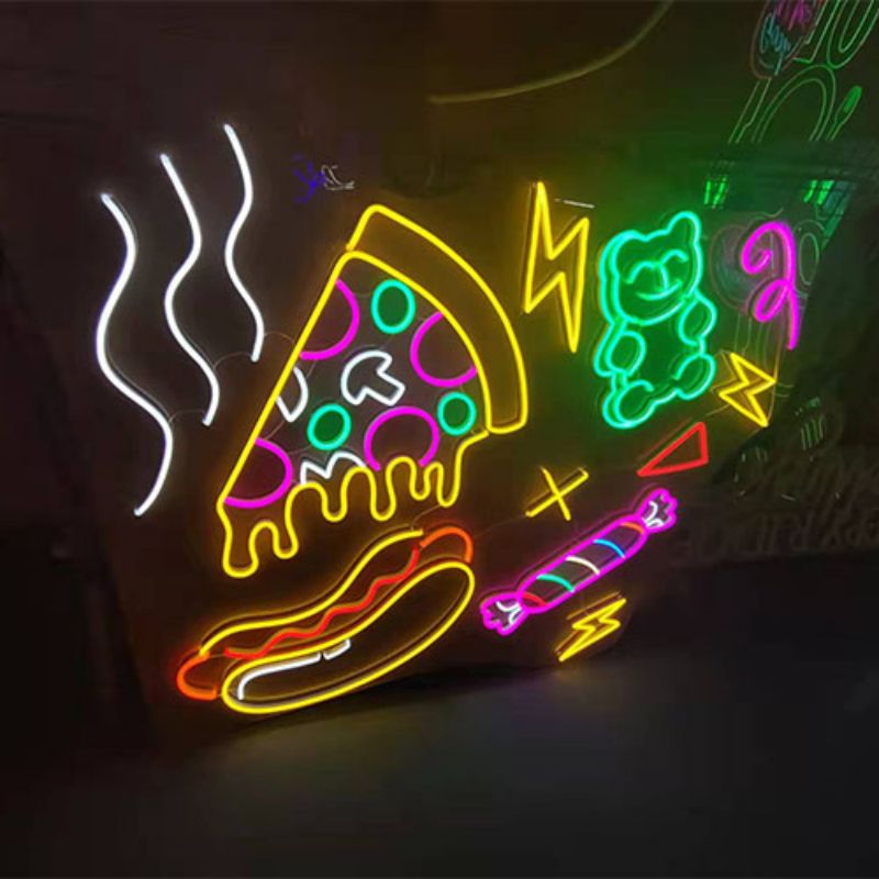 Pizza hot dog neonski napisi na steni 4